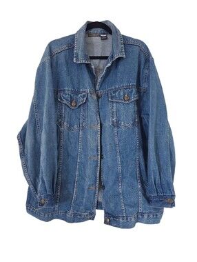 80s-90s Men's Hunter's Run Medium Wash Blue Denim Chore Jacket (L)
